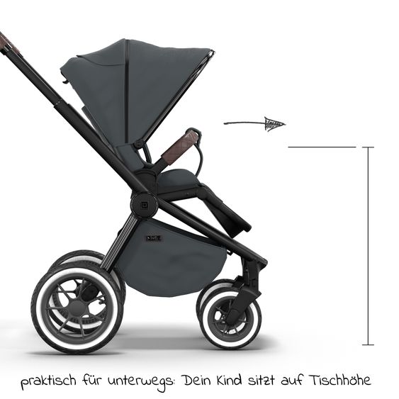 Moon 2in1 Kombi-Kinderwagen Resea S Edition + mit Lufträder, Babywanne, Sportsitz & Teleskopschieber - bis 22 kg - Anthrazit Black Chrome