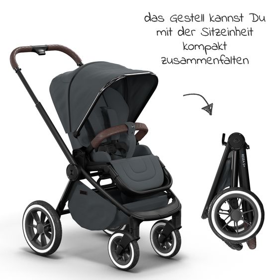 Moon 2in1 Kombi-Kinderwagen Resea S Edition + mit Lufträder, Babywanne, Sportsitz & Teleskopschieber - bis 22 kg - Anthrazit Black Chrome