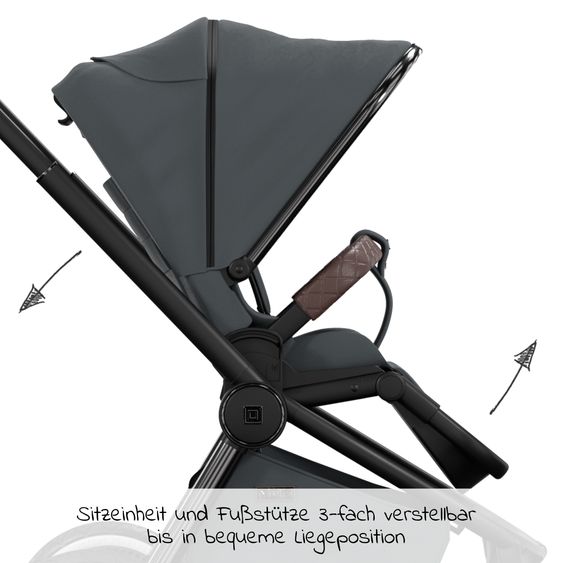 Moon 2in1 Kombi-Kinderwagen Resea S Edition + mit Lufträder, Babywanne, Sportsitz & Teleskopschieber - bis 22 kg - Anthrazit Black Chrome