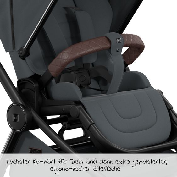 Moon 2in1 Kombi-Kinderwagen Resea S Edition + mit Lufträder, Babywanne, Sportsitz & Teleskopschieber - bis 22 kg - Anthrazit Black Chrome