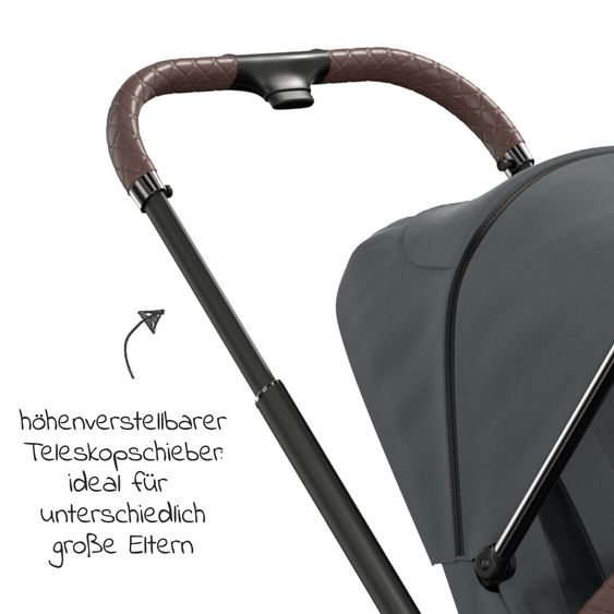 Moon 2in1 Kombi-Kinderwagen Resea S Edition + mit Lufträder, Babywanne, Sportsitz & Teleskopschieber - bis 22 kg - Anthrazit Black Chrome