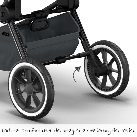 Moon 2in1 Kombi-Kinderwagen Resea S Edition + mit Lufträder, Babywanne, Sportsitz & Teleskopschieber - bis 22 kg - Anthrazit Black Chrome