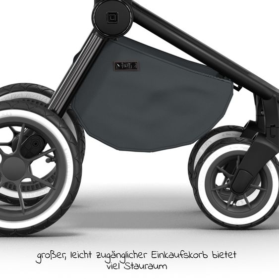 Moon 2in1 Kombi-Kinderwagen Resea S Edition + mit Lufträder, Babywanne, Sportsitz & Teleskopschieber - bis 22 kg - Anthrazit Black Chrome