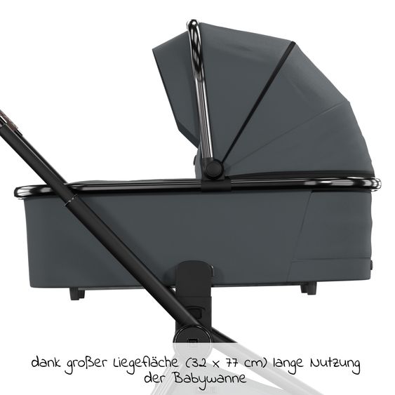 Moon 2in1 Kombi-Kinderwagen Resea S Edition + mit Lufträder, Babywanne, Sportsitz & Teleskopschieber - bis 22 kg - Anthrazit Black Chrome