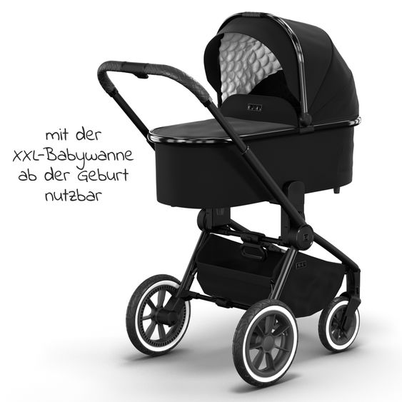 Moon 2in1 Kombi-Kinderwagen Resea S Edition + mit Lufträder, Babywanne, Sportsitz & Teleskopschieber - bis 22 kg - Black Black Chrome