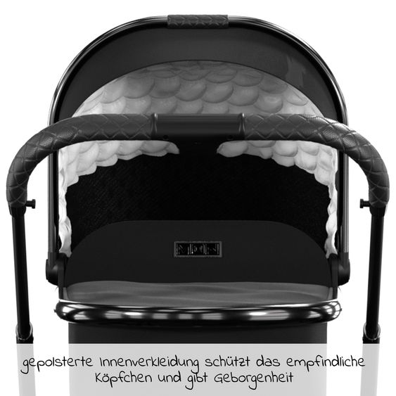 Moon 2in1 Kombi-Kinderwagen Resea S Edition + mit Lufträder, Babywanne, Sportsitz & Teleskopschieber - bis 22 kg - Black Black Chrome