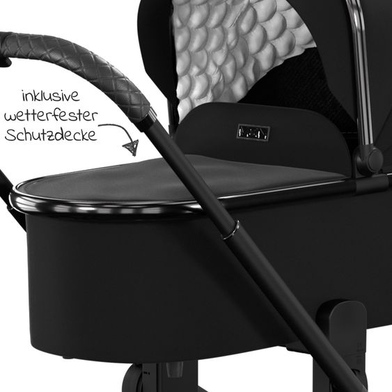 Moon 2in1 Kombi-Kinderwagen Resea S Edition + mit Lufträder, Babywanne, Sportsitz & Teleskopschieber - bis 22 kg - Black Black Chrome