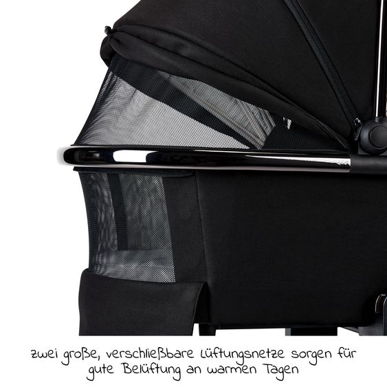 Moon 2in1 Kombi-Kinderwagen Resea S Edition + mit Lufträder, Babywanne, Sportsitz & Teleskopschieber - bis 22 kg - Black Black Chrome