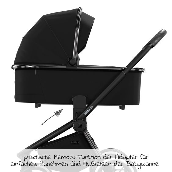 Moon 2in1 Kombi-Kinderwagen Resea S Edition + mit Lufträder, Babywanne, Sportsitz & Teleskopschieber - bis 22 kg - Black Black Chrome