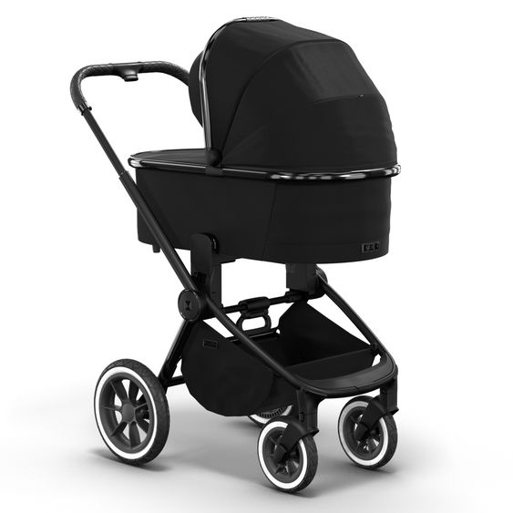 Moon 2in1 Kombi-Kinderwagen Resea S Edition + mit Lufträder, Babywanne, Sportsitz & Teleskopschieber - bis 22 kg - Black Black Chrome
