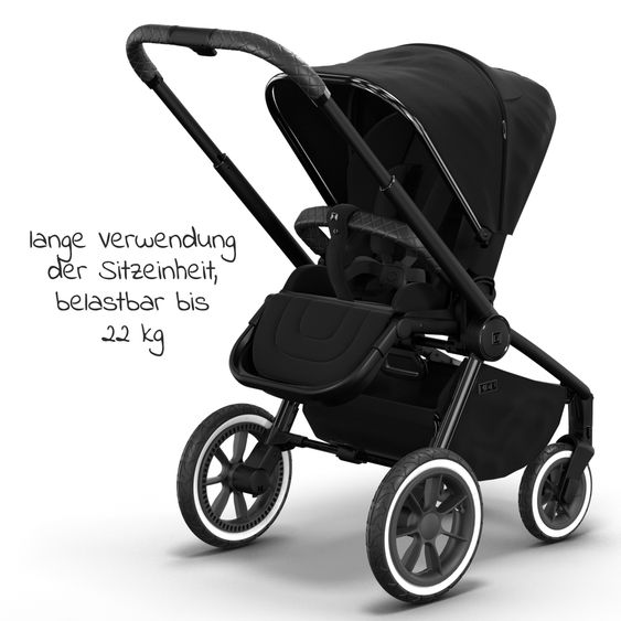 Moon 2in1 Kombi-Kinderwagen Resea S Edition + mit Lufträder, Babywanne, Sportsitz & Teleskopschieber - bis 22 kg - Black Black Chrome