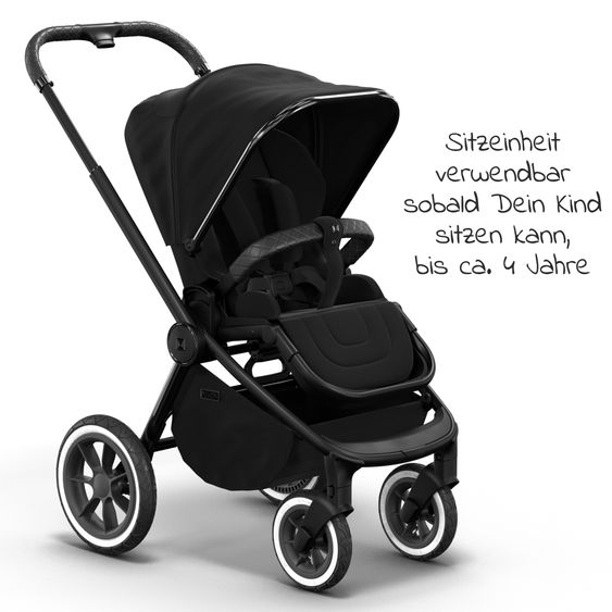 Moon 2in1 Kombi-Kinderwagen Resea S Edition + mit Lufträder, Babywanne, Sportsitz & Teleskopschieber - bis 22 kg - Black Black Chrome