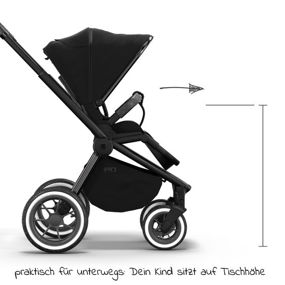 Moon 2in1 Kombi-Kinderwagen Resea S Edition + mit Lufträder, Babywanne, Sportsitz & Teleskopschieber - bis 22 kg - Black Black Chrome