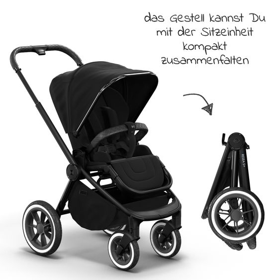 Moon 2in1 Kombi-Kinderwagen Resea S Edition + mit Lufträder, Babywanne, Sportsitz & Teleskopschieber - bis 22 kg - Black Black Chrome