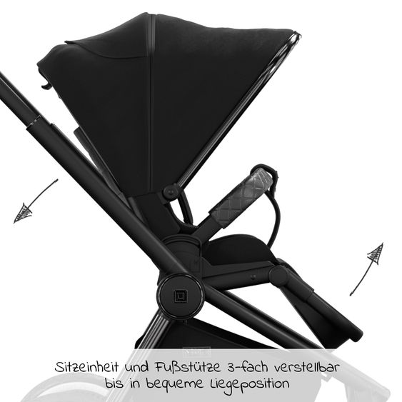 Moon 2in1 Kombi-Kinderwagen Resea S Edition + mit Lufträder, Babywanne, Sportsitz & Teleskopschieber - bis 22 kg - Black Black Chrome