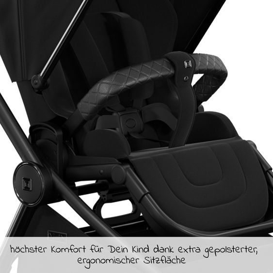 Moon 2in1 Kombi-Kinderwagen Resea S Edition + mit Lufträder, Babywanne, Sportsitz & Teleskopschieber - bis 22 kg - Black Black Chrome