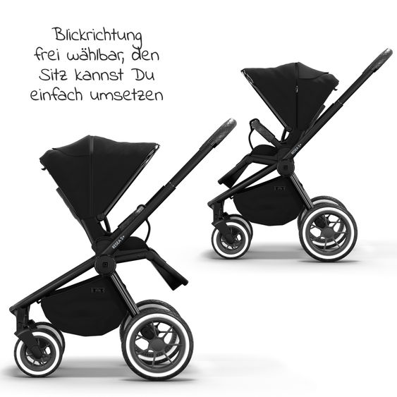 Moon 2in1 Kombi-Kinderwagen Resea S Edition + mit Lufträder, Babywanne, Sportsitz & Teleskopschieber - bis 22 kg - Black Black Chrome
