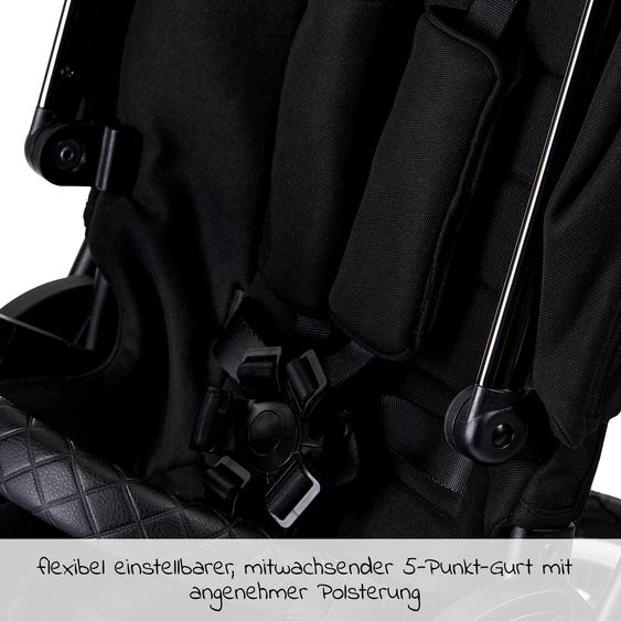 Moon 2in1 Kombi-Kinderwagen Resea S Edition + mit Lufträder, Babywanne, Sportsitz & Teleskopschieber - bis 22 kg - Black Black Chrome