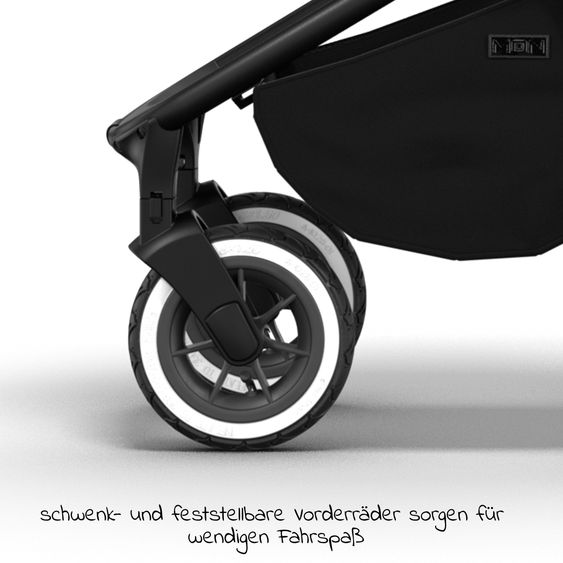 Moon 2in1 Kombi-Kinderwagen Resea S Edition + mit Lufträder, Babywanne, Sportsitz & Teleskopschieber - bis 22 kg - Black Black Chrome