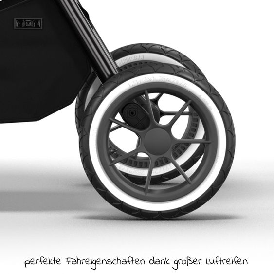 Moon 2in1 Kombi-Kinderwagen Resea S Edition + mit Lufträder, Babywanne, Sportsitz & Teleskopschieber - bis 22 kg - Black Black Chrome