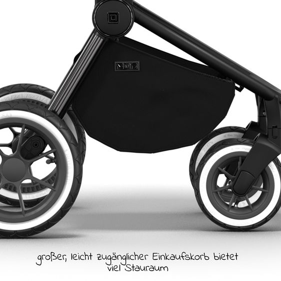 Moon 2in1 Kombi-Kinderwagen Resea S Edition + mit Lufträder, Babywanne, Sportsitz & Teleskopschieber - bis 22 kg - Black Black Chrome
