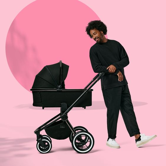 Moon 2in1 Kombi-Kinderwagen Resea S Edition + mit Lufträder, Babywanne, Sportsitz & Teleskopschieber - bis 22 kg - Black Black Chrome