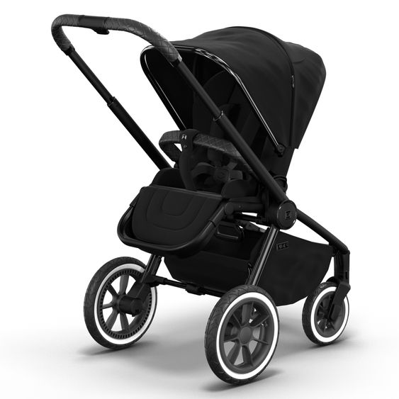 Moon 2in1 Kombi-Kinderwagen Resea S Edition + mit Lufträder, Babywanne, Sportsitz & Teleskopschieber - bis 22 kg - Black Black Chrome