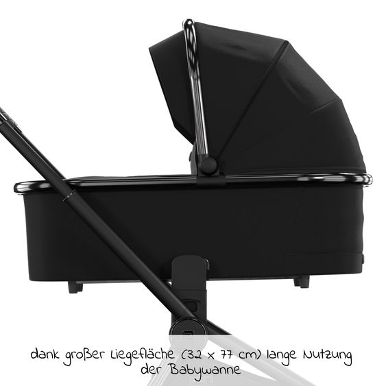 Moon 2in1 Kombi-Kinderwagen Resea S Edition + mit Lufträder, Babywanne, Sportsitz & Teleskopschieber - bis 22 kg - Black Black Chrome