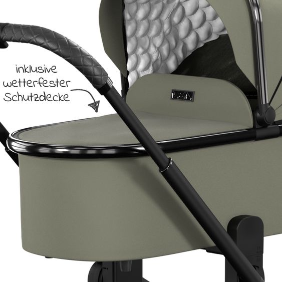 Moon 2in1 Kombi-Kinderwagen Resea S Edition + mit Lufträder, Babywanne, Sportsitz & Teleskopschieber - bis 22 kg - Moss Grenn Black Chrome