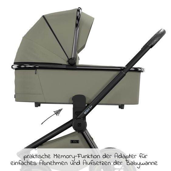 Moon 2in1 Kombi-Kinderwagen Resea S Edition + mit Lufträder, Babywanne, Sportsitz & Teleskopschieber - bis 22 kg - Moss Grenn Black Chrome