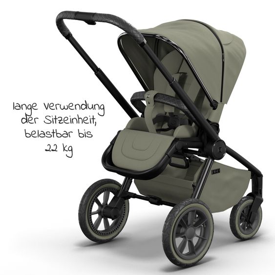 Moon 2in1 Kombi-Kinderwagen Resea S Edition + mit Lufträder, Babywanne, Sportsitz & Teleskopschieber - bis 22 kg - Moss Grenn Black Chrome