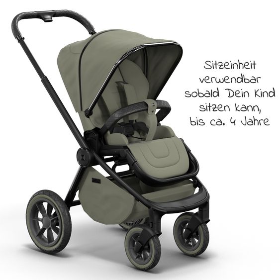 Moon 2in1 Kombi-Kinderwagen Resea S Edition + mit Lufträder, Babywanne, Sportsitz & Teleskopschieber - bis 22 kg - Moss Grenn Black Chrome