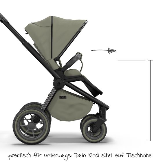Moon 2in1 Kombi-Kinderwagen Resea S Edition + mit Lufträder, Babywanne, Sportsitz & Teleskopschieber - bis 22 kg - Moss Grenn Black Chrome