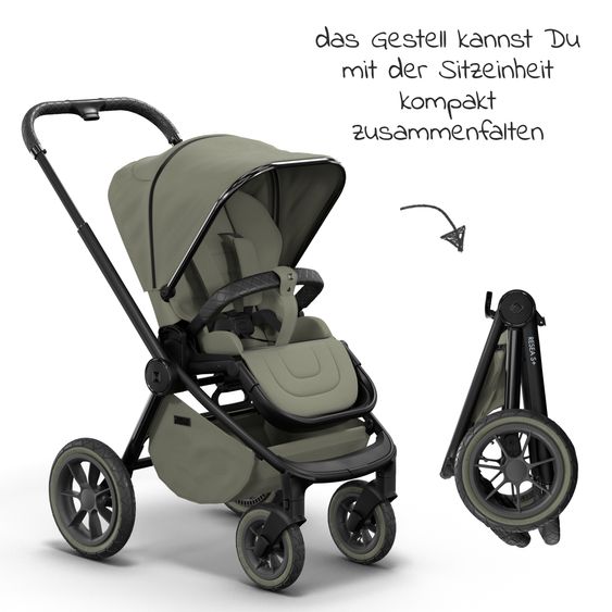 Moon 2in1 Kombi-Kinderwagen Resea S Edition + mit Lufträder, Babywanne, Sportsitz & Teleskopschieber - bis 22 kg - Moss Grenn Black Chrome