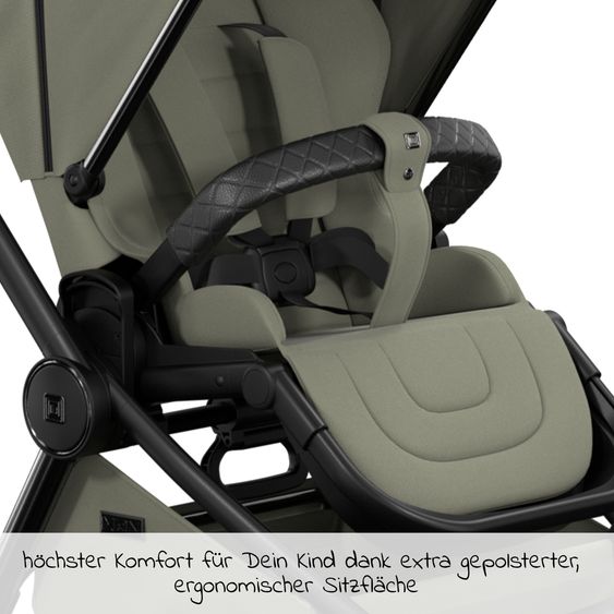 Moon 2in1 Kombi-Kinderwagen Resea S Edition + mit Lufträder, Babywanne, Sportsitz & Teleskopschieber - bis 22 kg - Moss Grenn Black Chrome