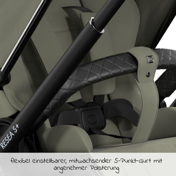 Moon 2in1 Kombi-Kinderwagen Resea S Edition + mit Lufträder, Babywanne, Sportsitz & Teleskopschieber - bis 22 kg - Moss Grenn Black Chrome