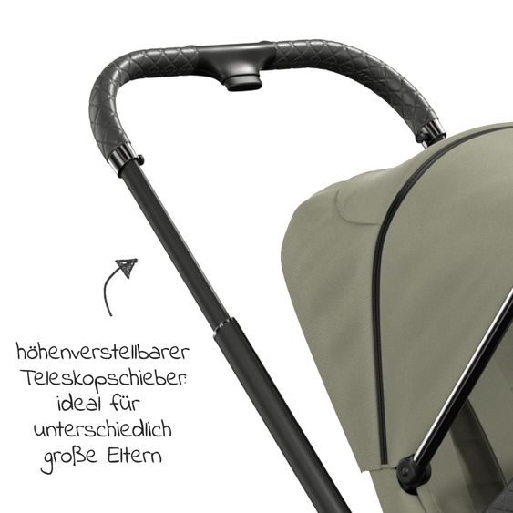 Moon 2in1 Kombi-Kinderwagen Resea S Edition + mit Lufträder, Babywanne, Sportsitz & Teleskopschieber - bis 22 kg - Moss Grenn Black Chrome