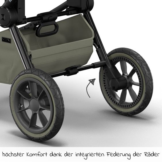 Moon 2in1 Kombi-Kinderwagen Resea S Edition + mit Lufträder, Babywanne, Sportsitz & Teleskopschieber - bis 22 kg - Moss Grenn Black Chrome