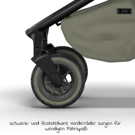 Moon 2in1 Kombi-Kinderwagen Resea S Edition + mit Lufträder, Babywanne, Sportsitz & Teleskopschieber - bis 22 kg - Moss Grenn Black Chrome