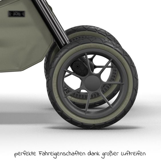 Moon 2in1 Kombi-Kinderwagen Resea S Edition + mit Lufträder, Babywanne, Sportsitz & Teleskopschieber - bis 22 kg - Moss Grenn Black Chrome