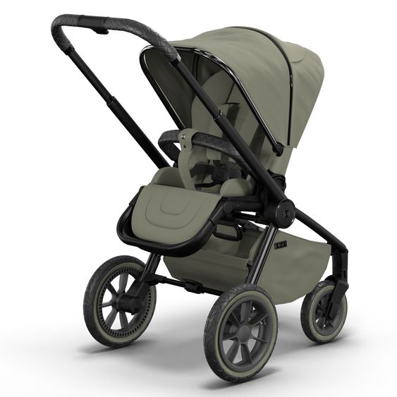 Moon 2in1 Kombi-Kinderwagen Resea S Edition + mit Lufträder, Babywanne, Sportsitz & Teleskopschieber - bis 22 kg - Moss Grenn Black Chrome