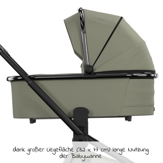 Moon 2in1 Kombi-Kinderwagen Resea S Edition + mit Lufträder, Babywanne, Sportsitz & Teleskopschieber - bis 22 kg - Moss Grenn Black Chrome