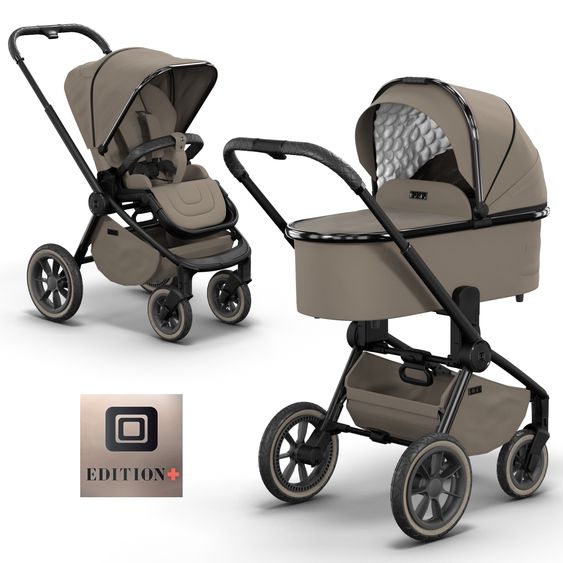 Moon 2in1 Kombi-Kinderwagen Resea S Edition + mit Lufträder, Babywanne, Sportsitz & Teleskopschieber - bis 22 kg - Mud Black Chrome