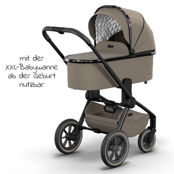 Moon 2in1 Kombi-Kinderwagen Resea S Edition + mit Lufträder, Babywanne, Sportsitz & Teleskopschieber - bis 22 kg - Mud Black Chrome