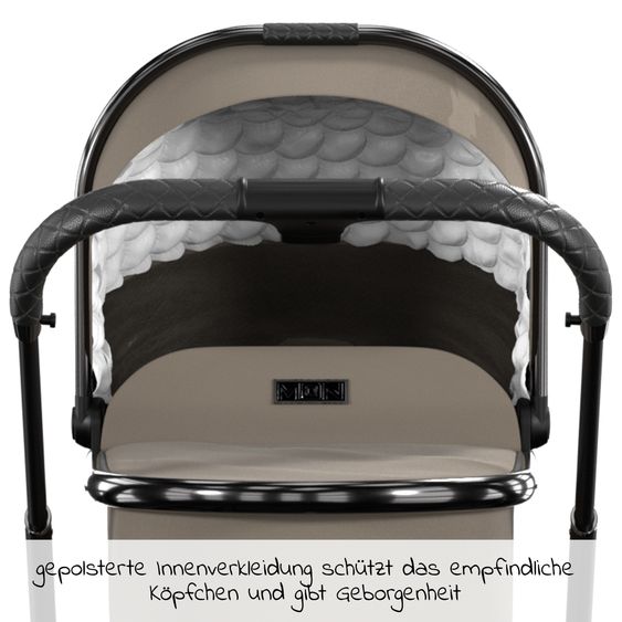 Moon 2in1 Kombi-Kinderwagen Resea S Edition + mit Lufträder, Babywanne, Sportsitz & Teleskopschieber - bis 22 kg - Mud Black Chrome