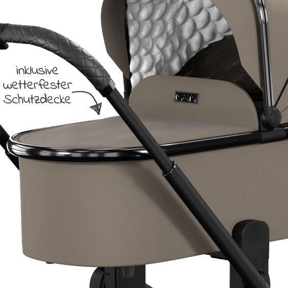 Moon 2in1 Kombi-Kinderwagen Resea S Edition + mit Lufträder, Babywanne, Sportsitz & Teleskopschieber - bis 22 kg - Mud Black Chrome
