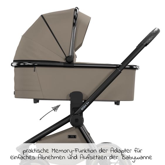 Moon 2in1 Kombi-Kinderwagen Resea S Edition + mit Lufträder, Babywanne, Sportsitz & Teleskopschieber - bis 22 kg - Mud Black Chrome