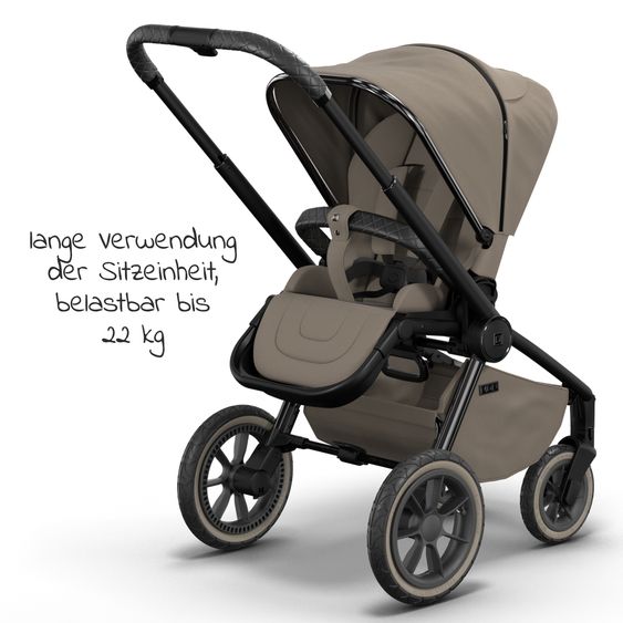 Moon 2in1 Kombi-Kinderwagen Resea S Edition + mit Lufträder, Babywanne, Sportsitz & Teleskopschieber - bis 22 kg - Mud Black Chrome
