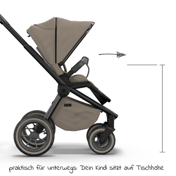 Moon 2in1 Kombi-Kinderwagen Resea S Edition + mit Lufträder, Babywanne, Sportsitz & Teleskopschieber - bis 22 kg - Mud Black Chrome