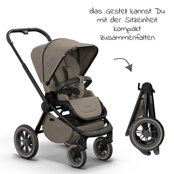Moon 2in1 Kombi-Kinderwagen Resea S Edition + mit Lufträder, Babywanne, Sportsitz & Teleskopschieber - bis 22 kg - Mud Black Chrome